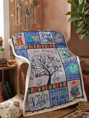 Book Lover Sherpa Fleece Blanket 50x60 Reading Enthusiast Throw Gift